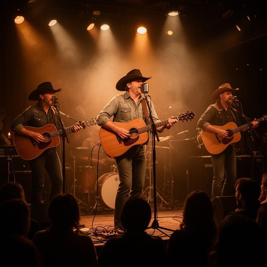 Country band performing on a small Nashville stage
