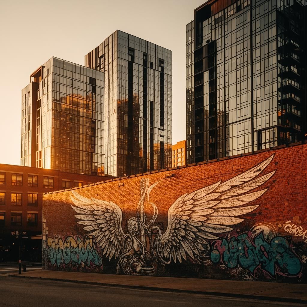 The Gulch district with mural and modern Nashville buildings