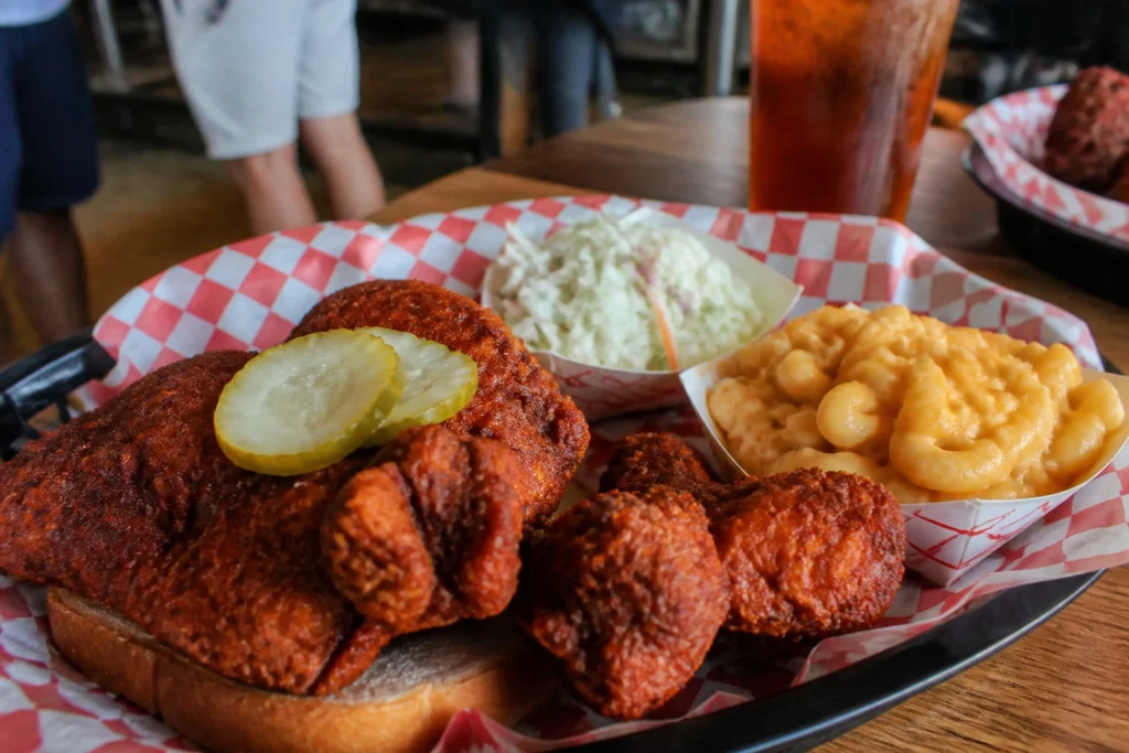 Hot chicken meal at Hattie B’s near Lower Broadway