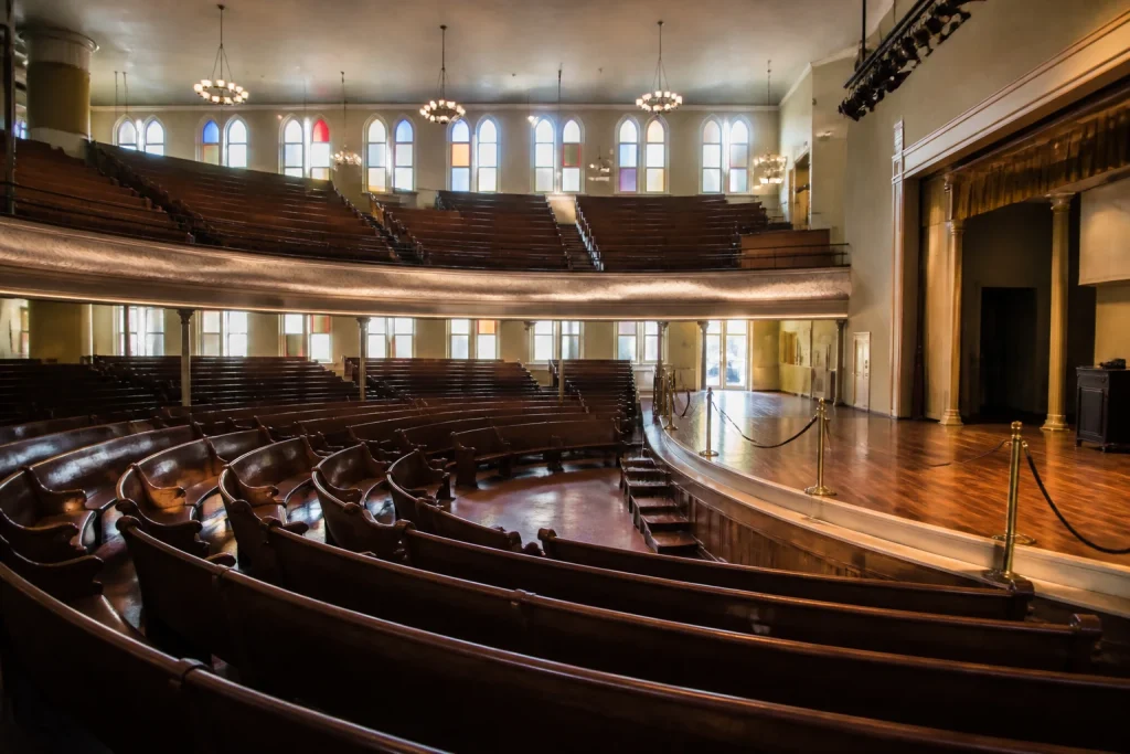 Historic interior of Ryman Auditorium in Nashville