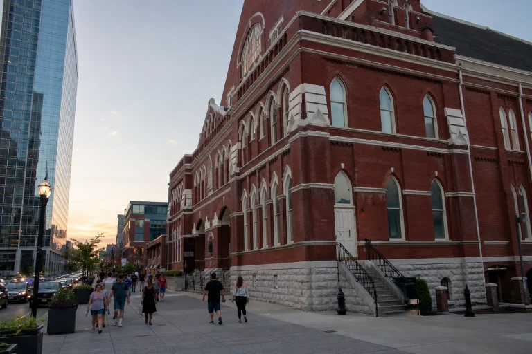 Ryman Auditorium exterior on Fourth Avenue in downtown Nashville
