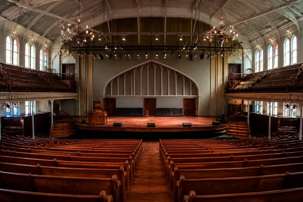 Historic interior and stage of Ryman Auditorium in Nashville
