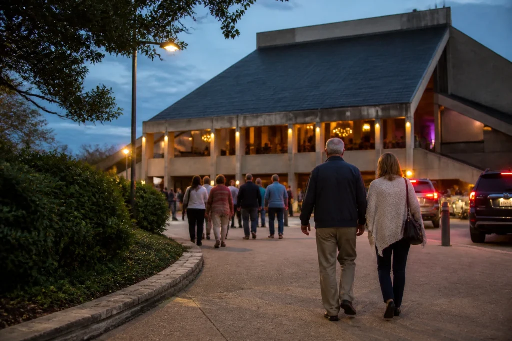 Visitors arriving outside the Grand Ole Opry House for an evening show