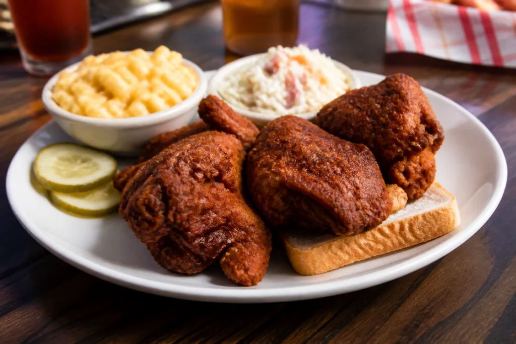 Hot chicken and sides at Hattie B's in Nashville