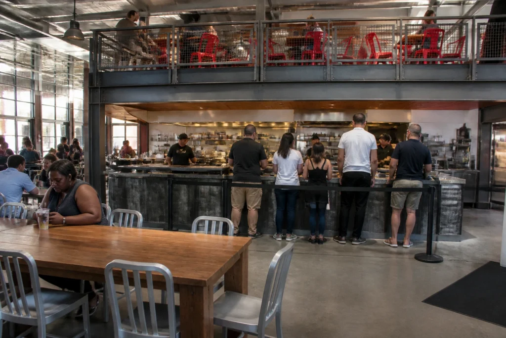 Interior setting at Assembly Food Hall where Prince's Hot Chicken operates