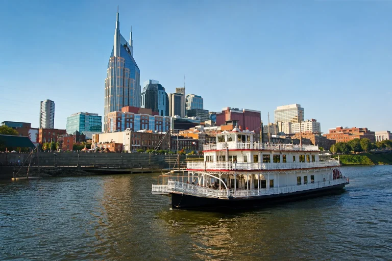 The Capitol sightseeing boat cruising on the Cumberland River in downtown Nashville