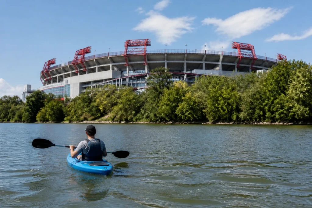 Nissan Stadium viewed from the Cumberland River in Nashville