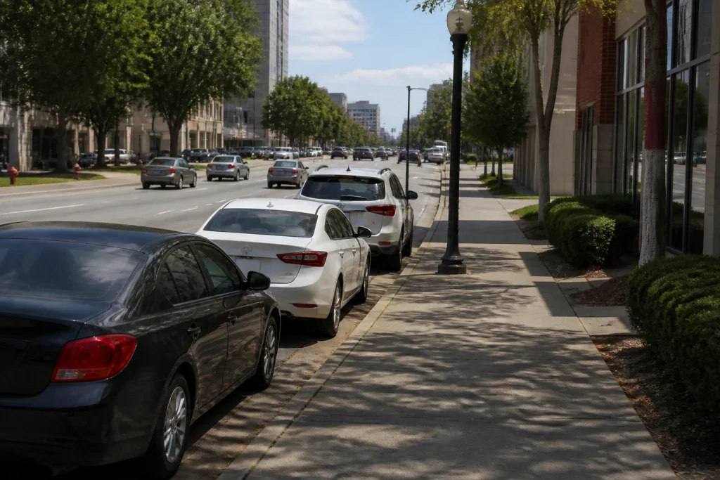 Curb parking and sidewalks in Nashville’s Music Row district