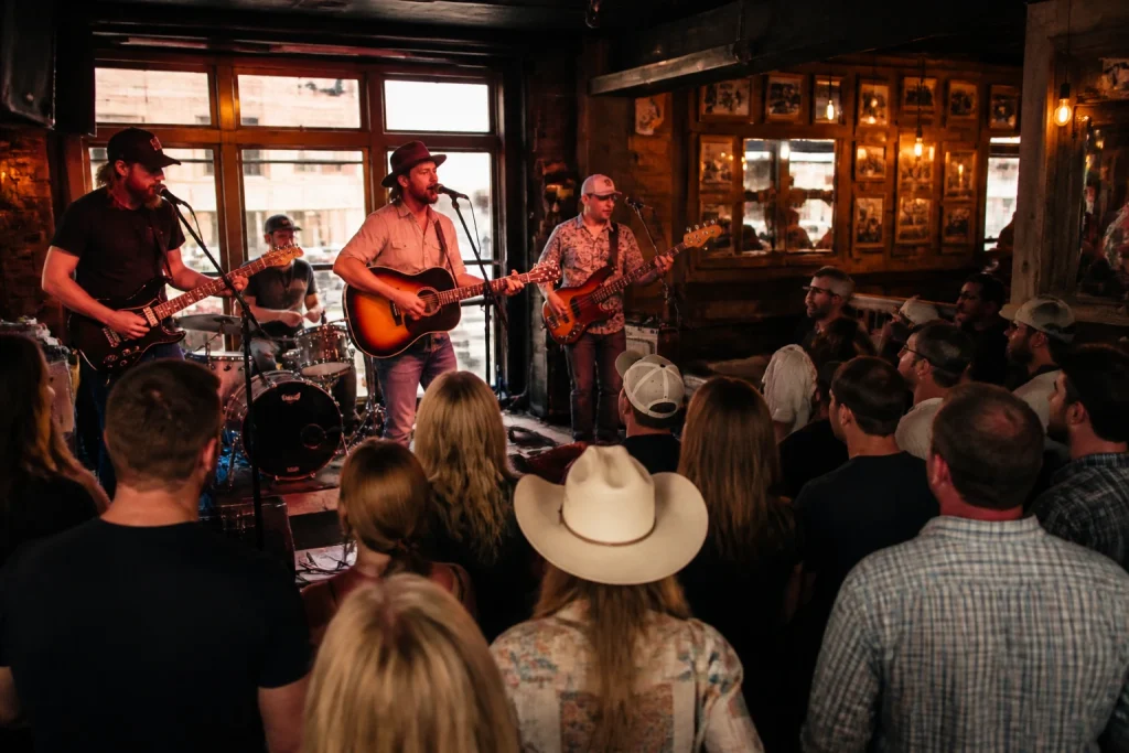 Live country music inside a Nashville honky-tonk during a pub crawl