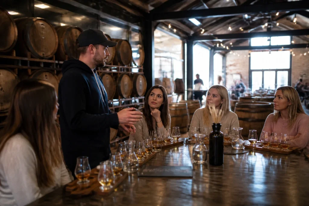 Whiskey tasting area at Nashville Barrel Company in SoBro